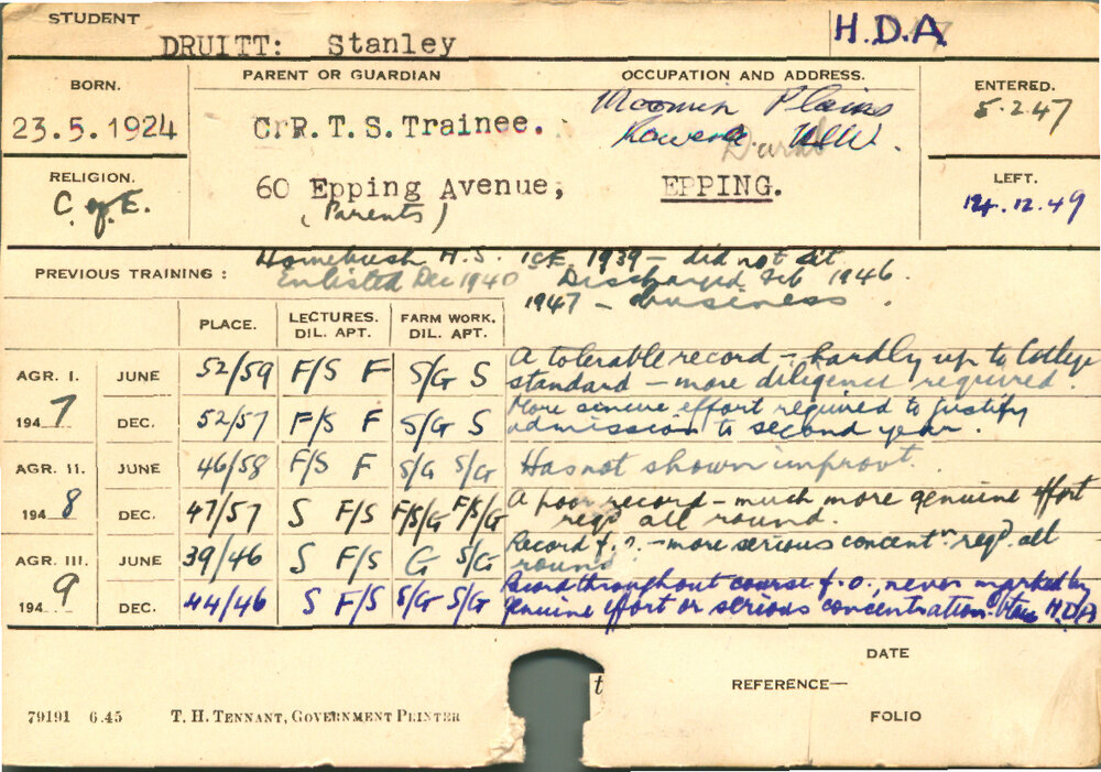 DRUITT, Stanley (Hawkesbury Diploma of Agriculture (HDA))