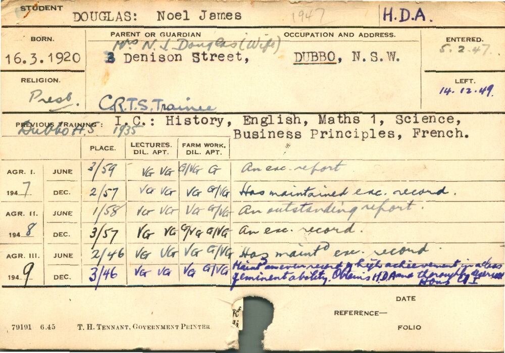DOUGLAS, Noel James (Hawkesbury Diploma of Agriculture (HDA))