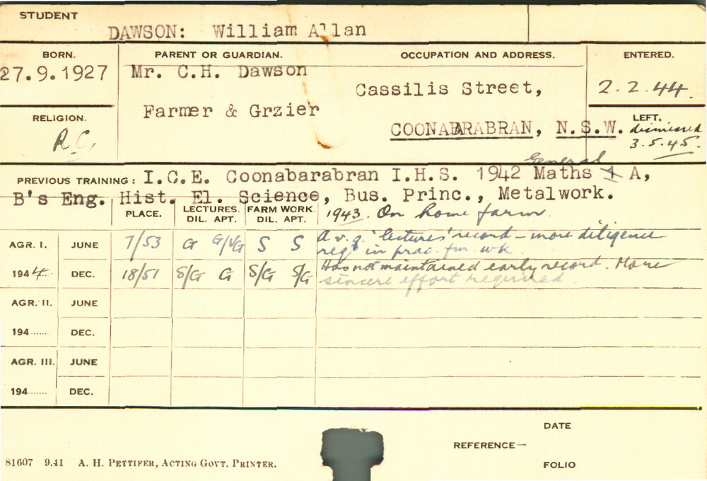 DAWSON, William Allan (Course Not Identified)