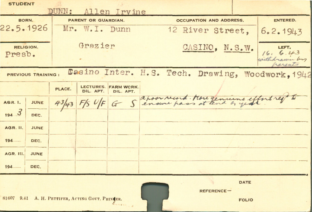 DUNN, Allen Irvine (Course Not Identified)