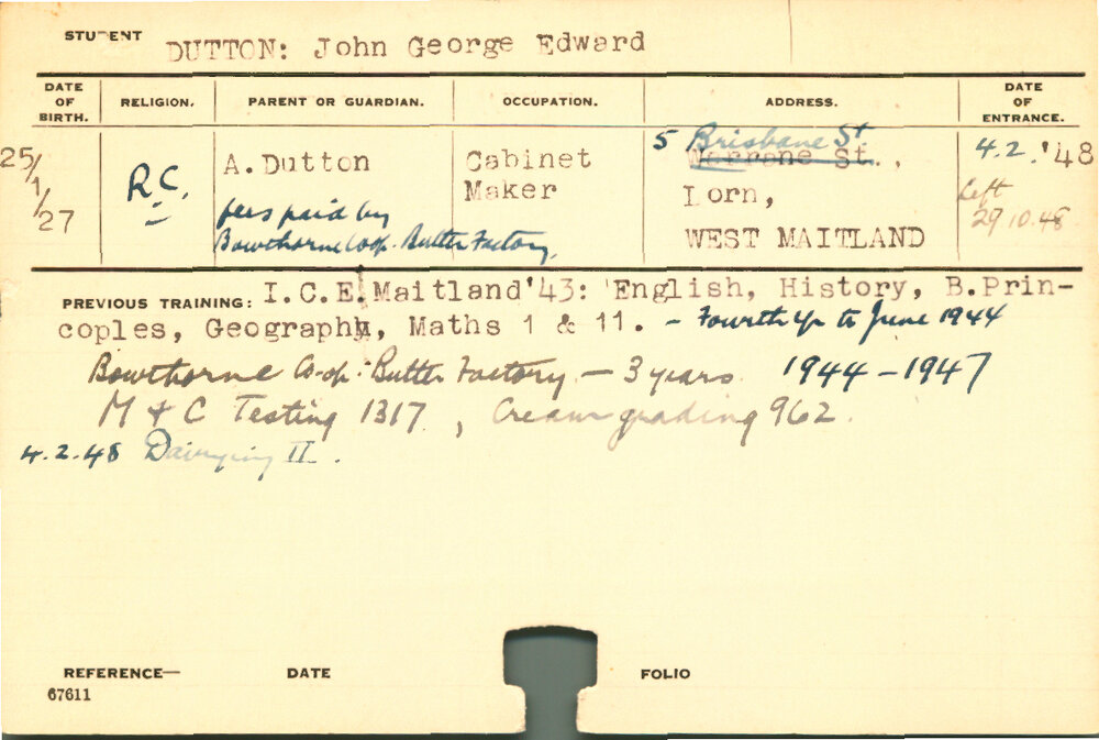 DUTTON, John George Edward (Hawkesbury Diploma in Dairy (HDD))