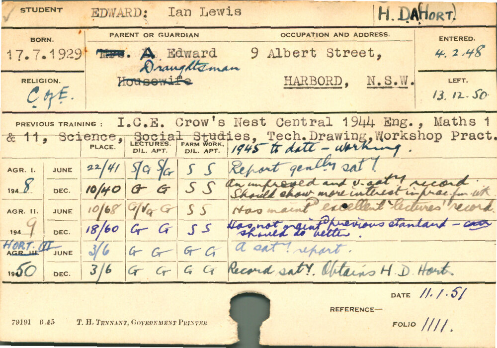 EDWARD, Ian Lewis (Hawkesbury Diploma of Agriculture (HDA) (Horticulture))