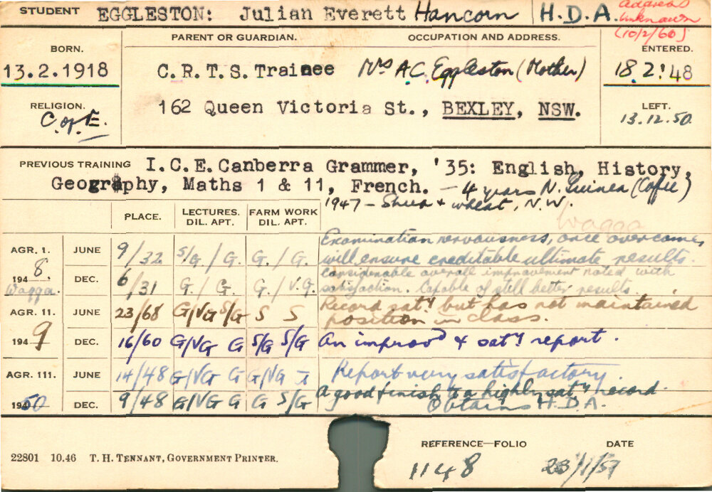 EGGLESTON, Julian Everett (Hawkesbury Diploma of Agriculture (HDA))