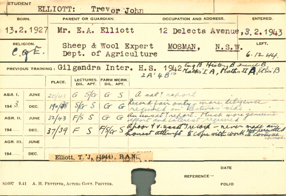 ELLIOTT, Trevor John (Course Not Identified)