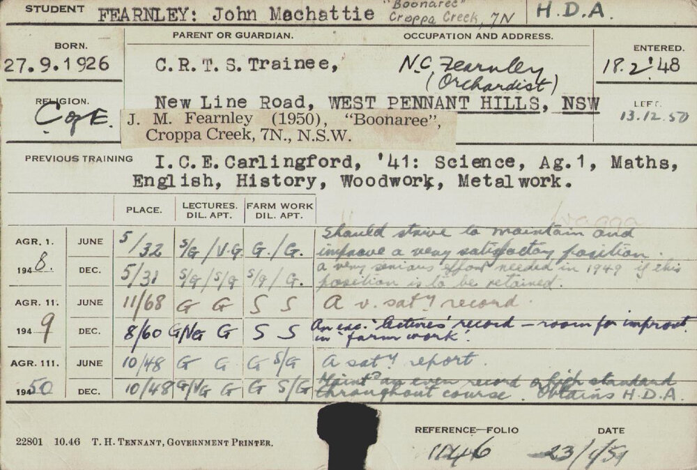 FEARNLEY, John Machattie (Hawkesbury Diploma of Agriculture (HDA))