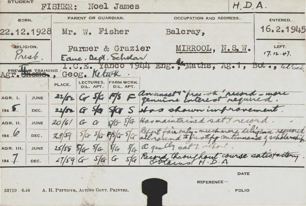 FISHER, Noel James (Hawkesbury Diploma of Agriculture (HDA))