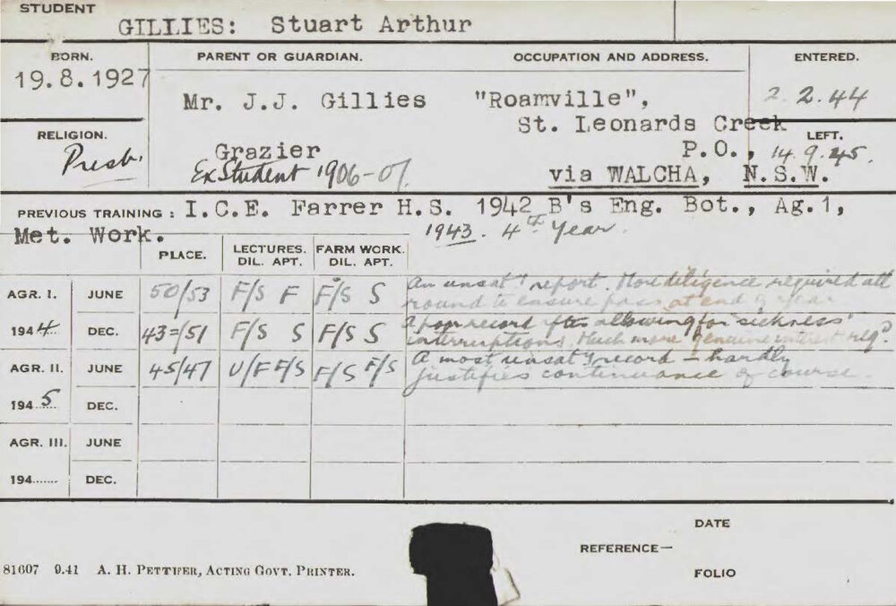 GILLIES, Stuart Arthur (Course Not Identified)