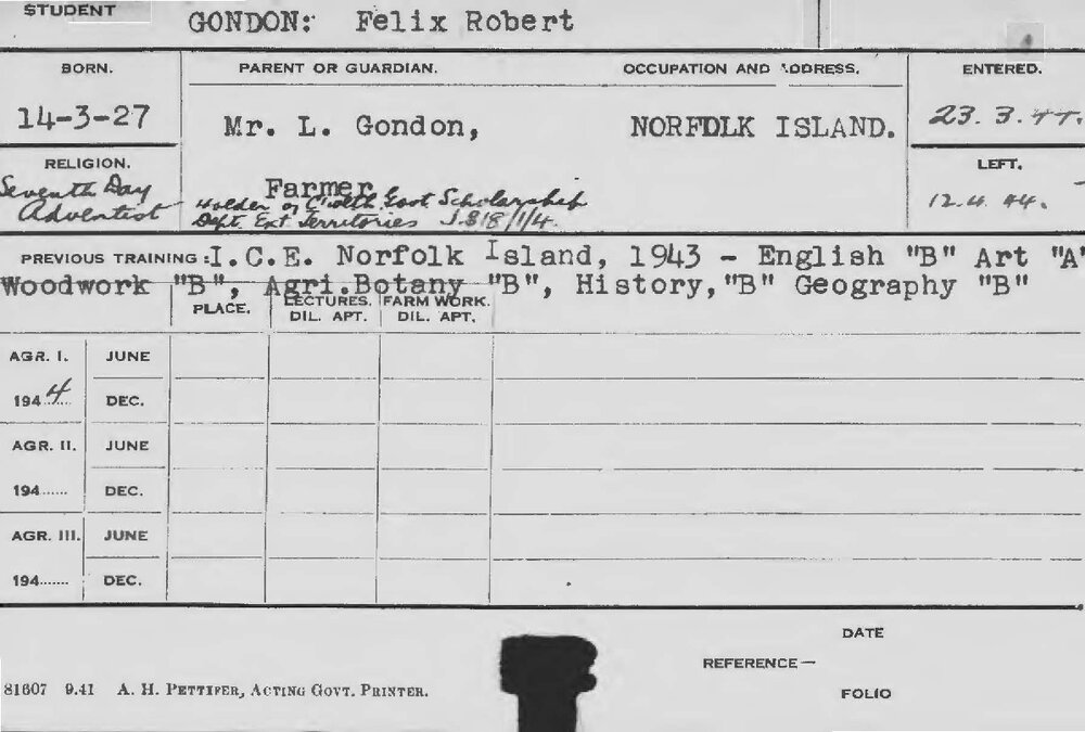 GONDON, Felix Robert (Course Not Identified)