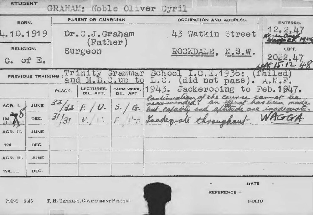 GRAHAM, Noble Oliver Cyril (Course Not Identified)