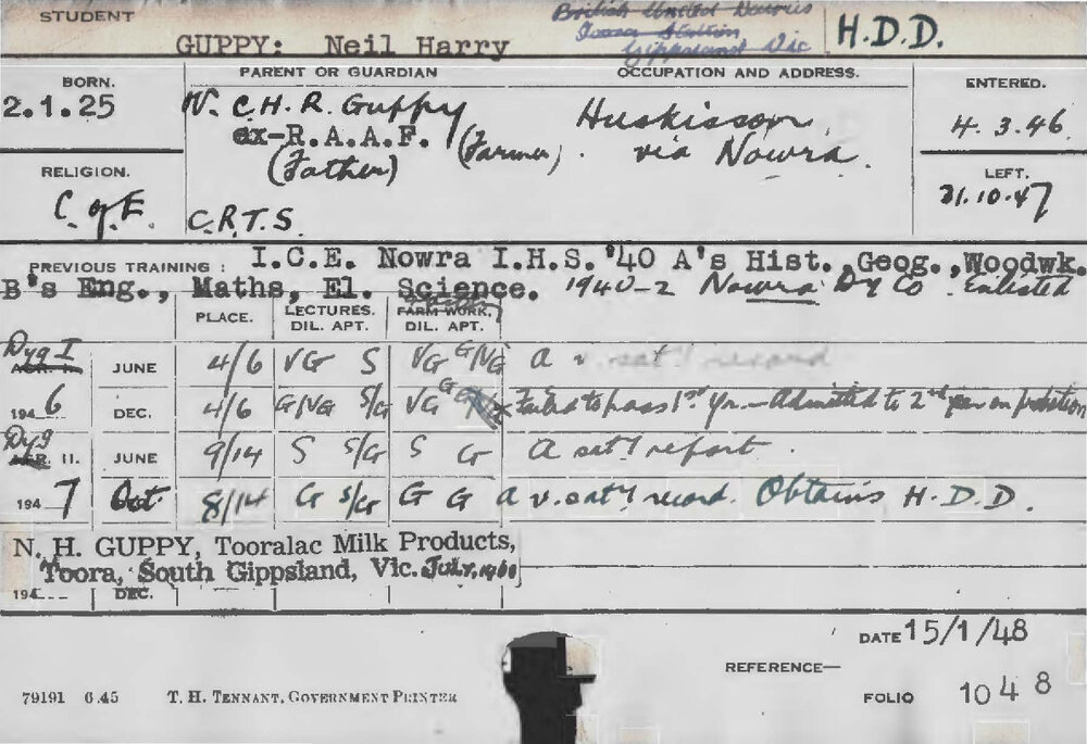 GUPPY, Neil Harry (Hawkesbury Diploma in Dairy (HDD))