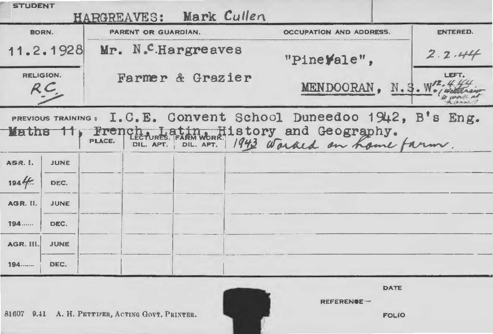 HARGREAVES, Mark Cullen (Course Not Identified)