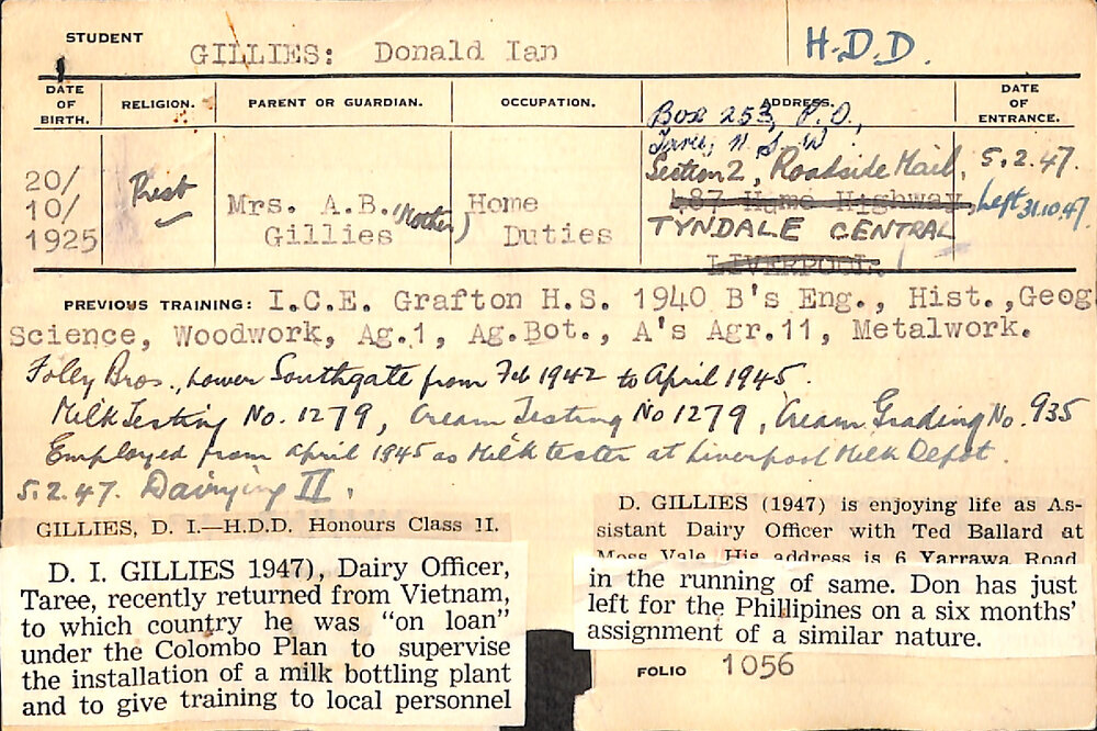 GILLIES, Donald Ian (Hawkesbury Diploma in Dairy (HDD))