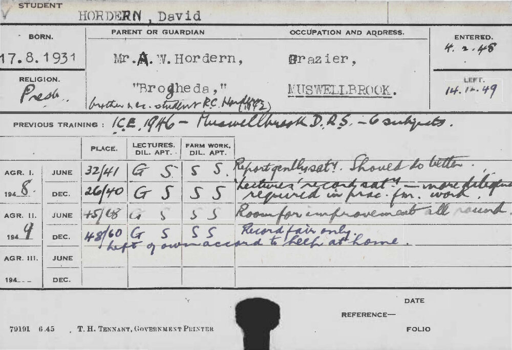 HORDERN, David (Course Not Identified)