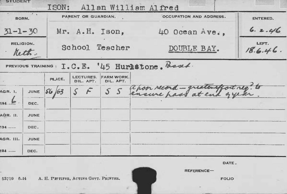 ISON, Allan William Alfred (Course Not Identified)