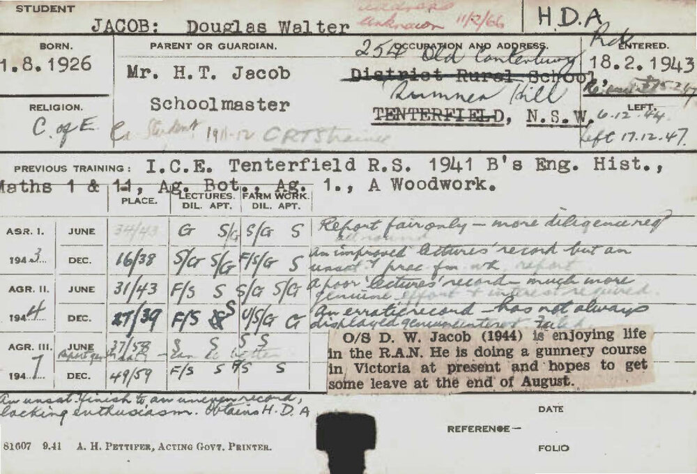 JACOB, Douglas Walter (Hawkesbury Diploma of Agriculture (HDA))