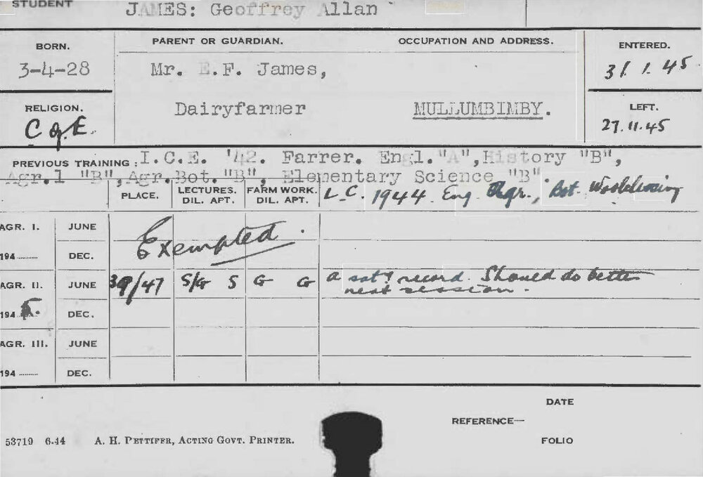 JAMES, Geoffrey Allan (Course Not Identified)