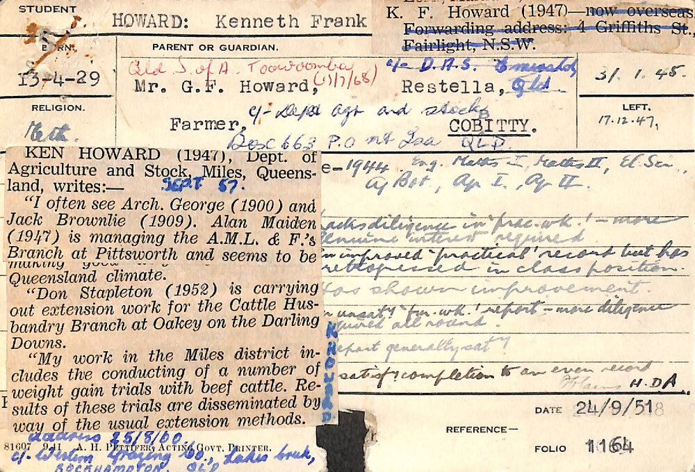 HOWARD, Kenneth Frank (Hawkesbury Diploma of Agriculture (HDA))