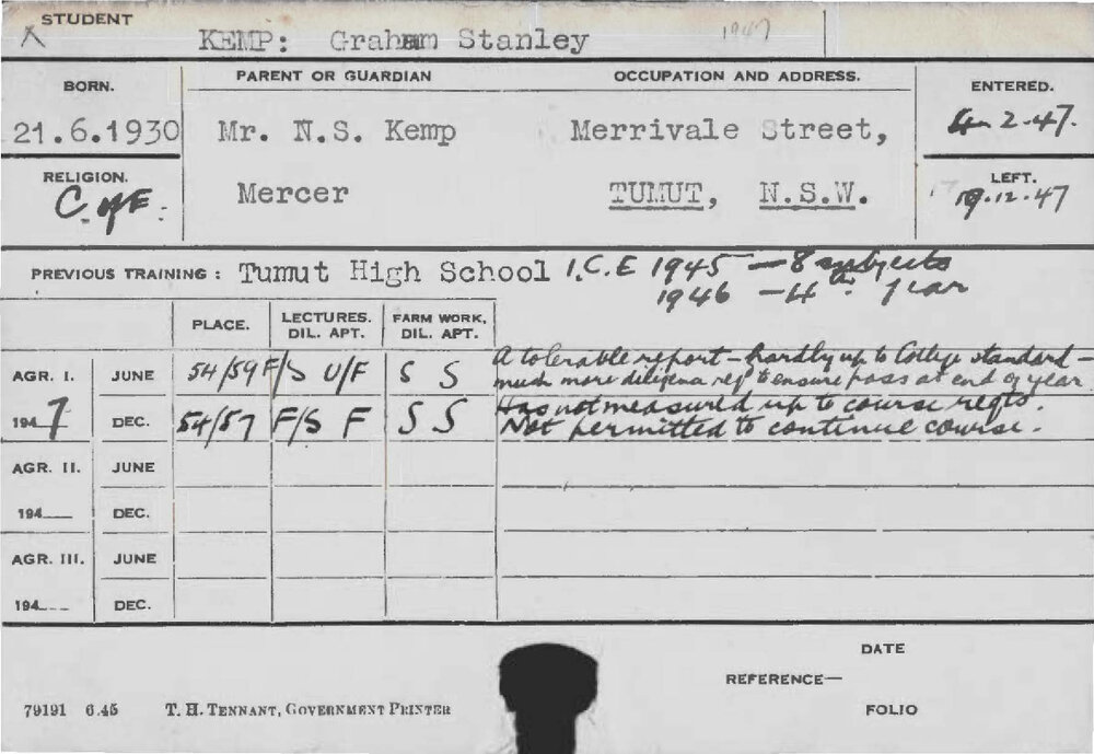 KEMP, Graham Stanley (Course Not Identified)
