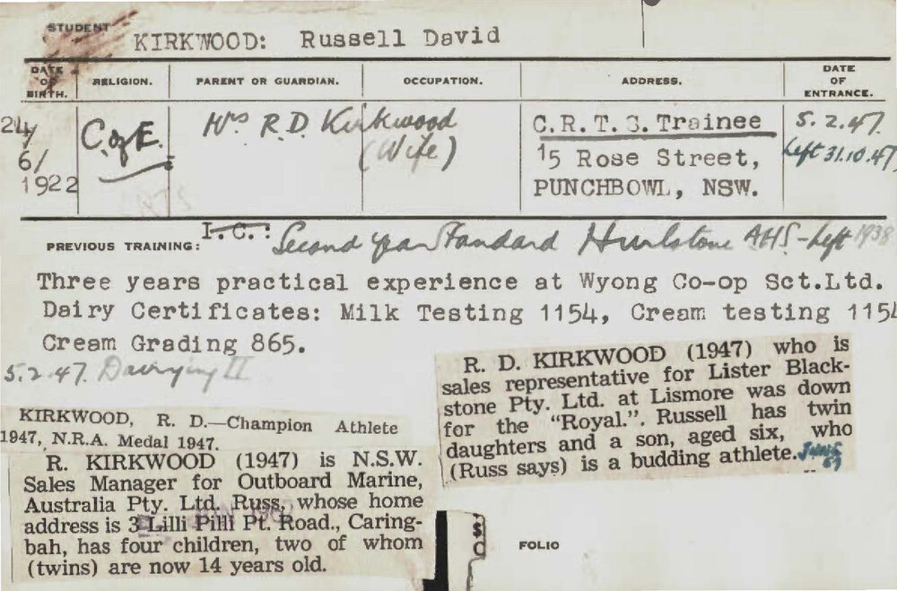 KIRKWOOD, Russell David (Dairying)