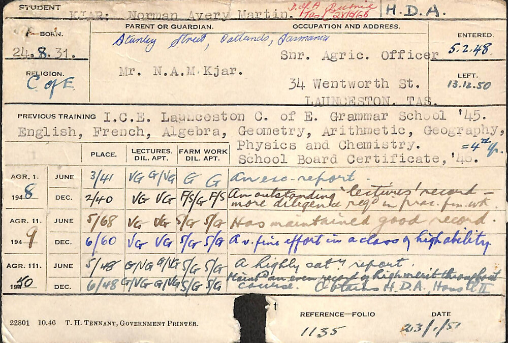 KJAR, Norman Avery Martin (Hawkesbury Diploma of Agriculture (HDA))