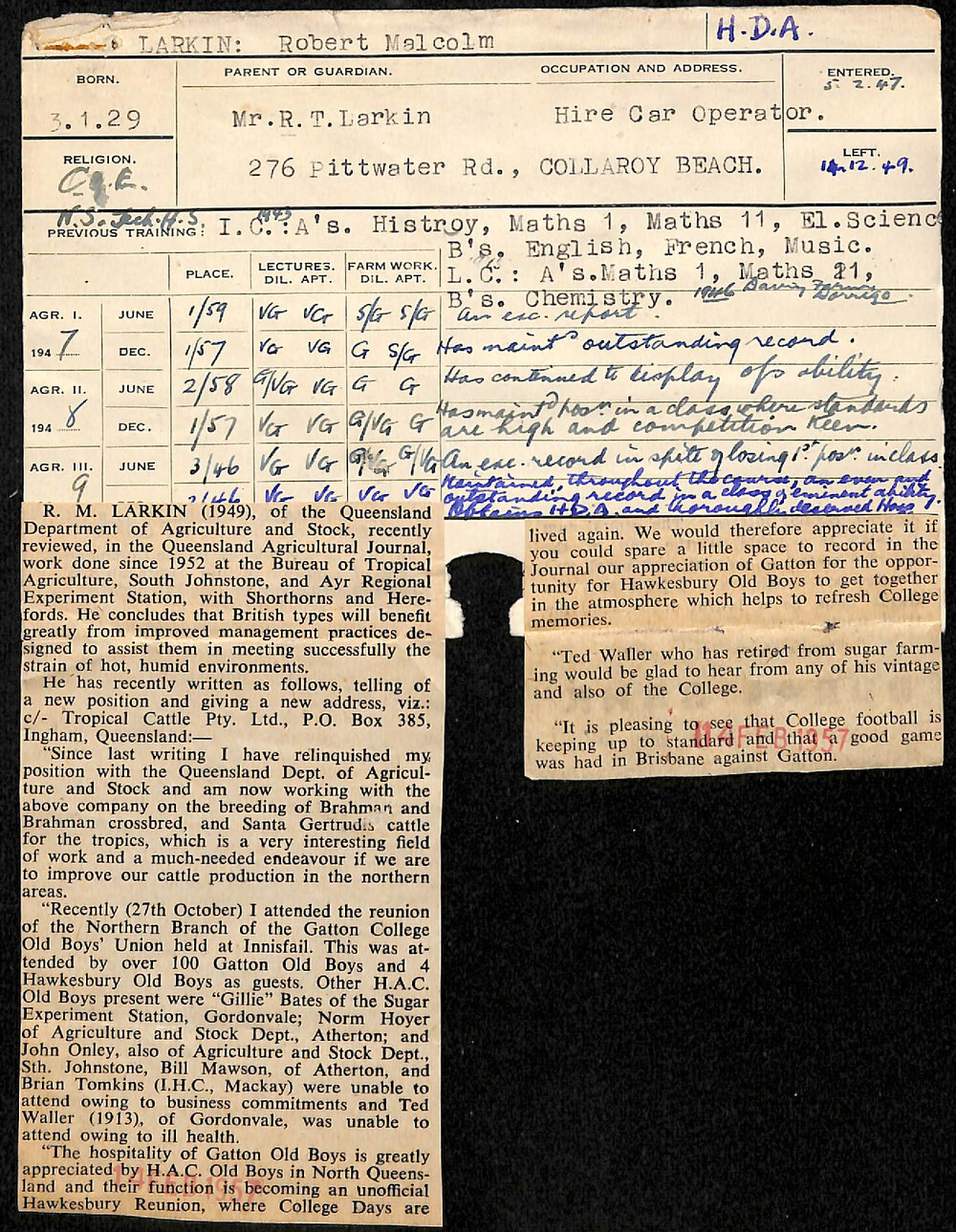 LARKIN, Robert Malcolm (Hawkesbury Diploma of Agriculture (HDA))