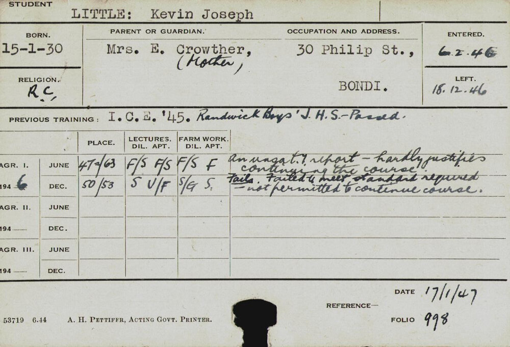 LITTLE, Kevin Joseph (Hawkesbury Diploma of Agriculture (HDA))