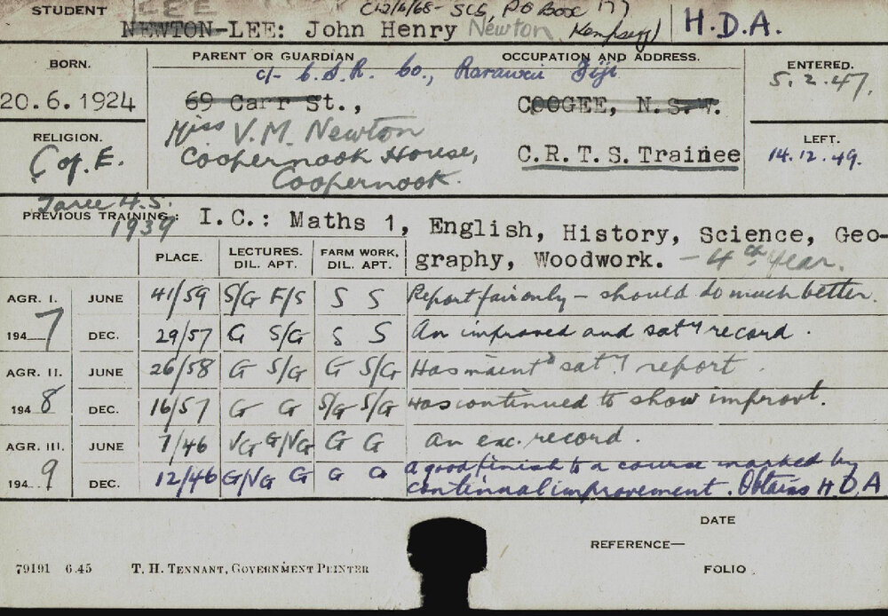 LEE, John Henry Newton (Hawkesbury Diploma of Agriculture (HDA))