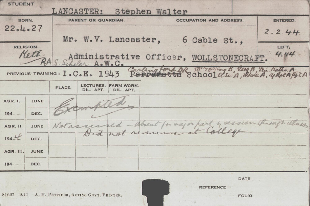 LANCASTER, Stephen Walter (Course Not Identified)