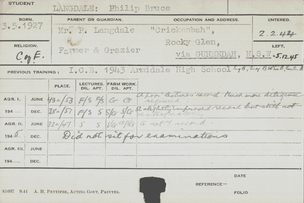 LANGDALE, Philip Bruce (Course Not Identified)