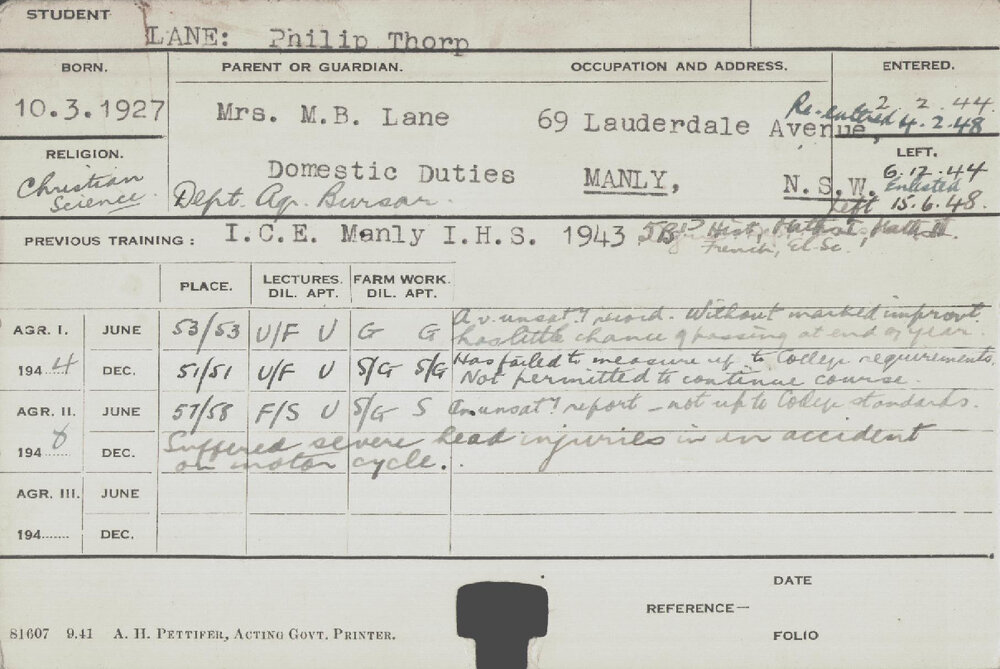 LANE, Philip Thorp (Course Not Identified)