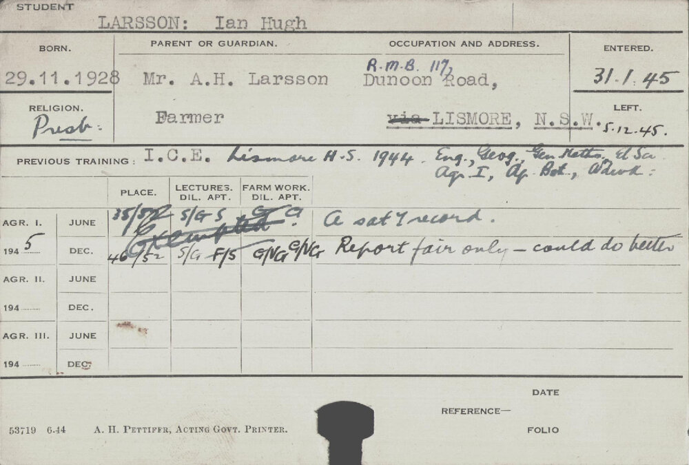 LARSSON, Ian Hugh (Course Not Identified)