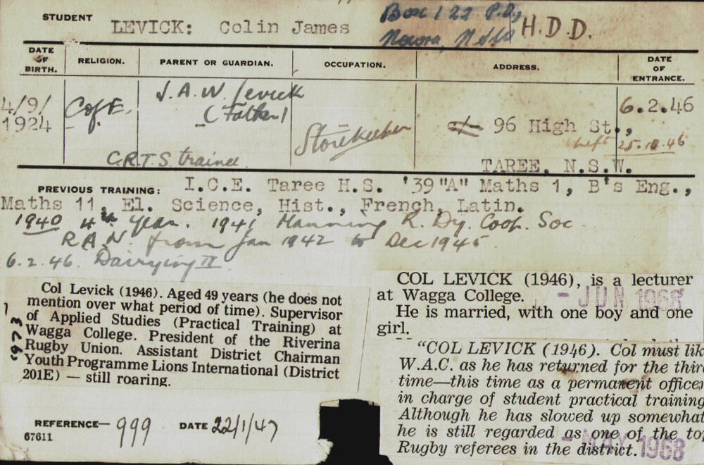 LEVICK, Colin James (Hawkesbury Diploma in Dairy (HDD))