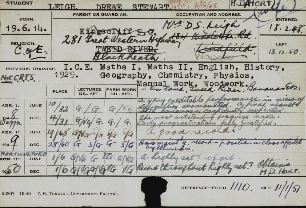 LEIGH, Drewe Stewart (Hawkesbury Diploma of Horticulture (HDHort))