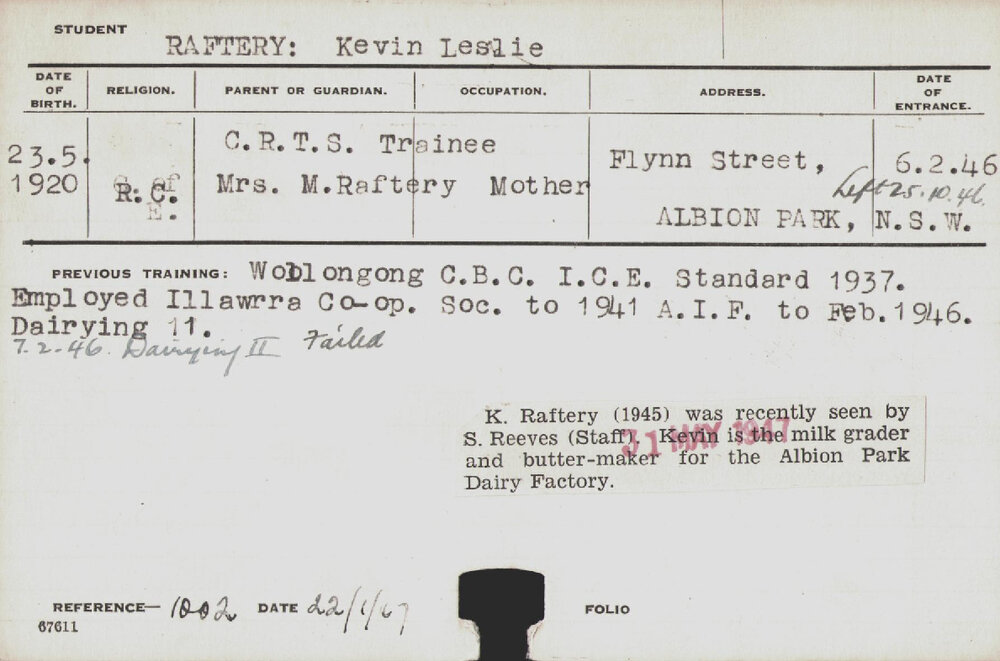 RAFTERY, Kevin Leslie (Dairying) | Western Sydney University