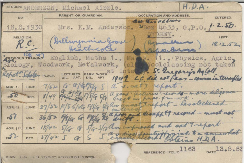 ANDERSON, Michael Ainnle (Hawkesbury Diploma of Agriculture (HDA))