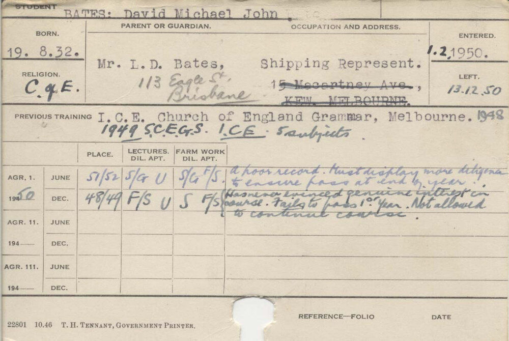 BATES, David Michael John (Hawkesbury Diploma of Agriculture (HDA))