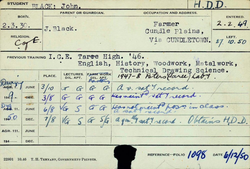 BLACK, John (Hawkesbury Diploma in Dairy (HDD))