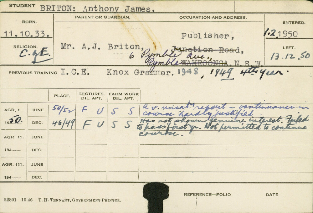 BRITON, Anthony James (Course Not Identified)