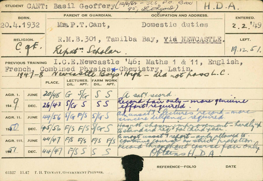 CANT, Basil Geoffery (Hawkesbury Diploma of Agriculture (HDA))