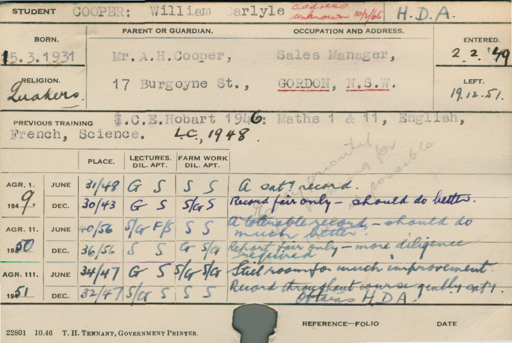 COOPER, William Carlyle (Hawkesbury Diploma of Agriculture (HDA))