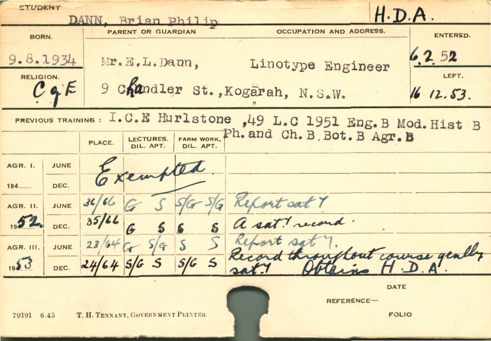 DANN, Brian Philip (Hawkesbury Diploma of Agriculture (HDA))