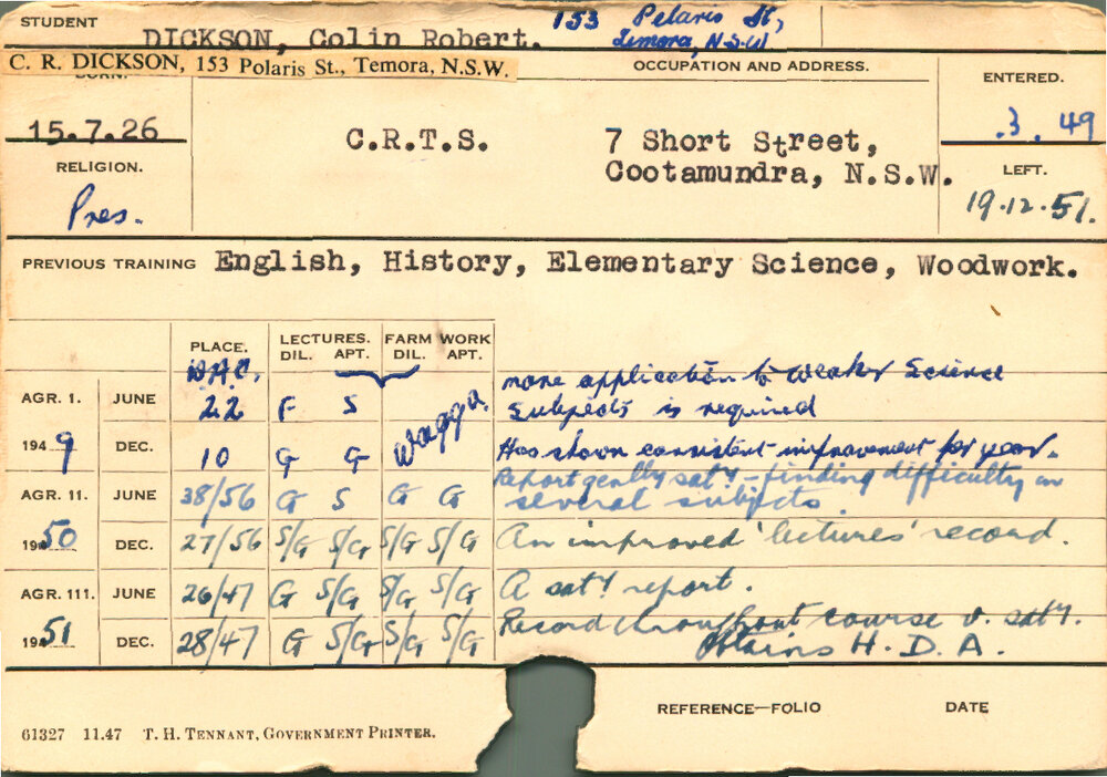 DICKSON, Colin Robert (Hawkesbury Diploma of Agriculture (HDA))