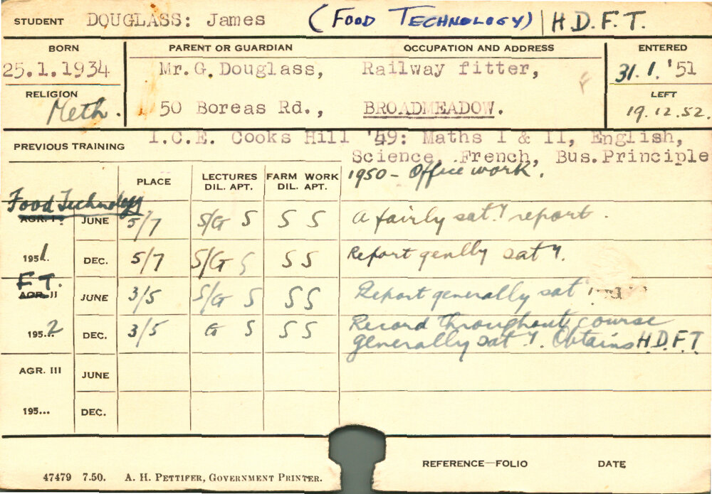 DOUGLASS, James (Hawkesbury Diploma in Food Technology (HDFT))