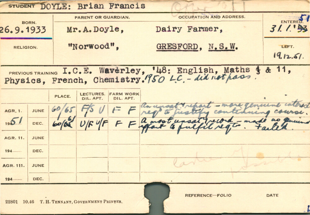 DOYLE, Brian Francis (Hawkesbury Diploma of Agriculture (HDA))