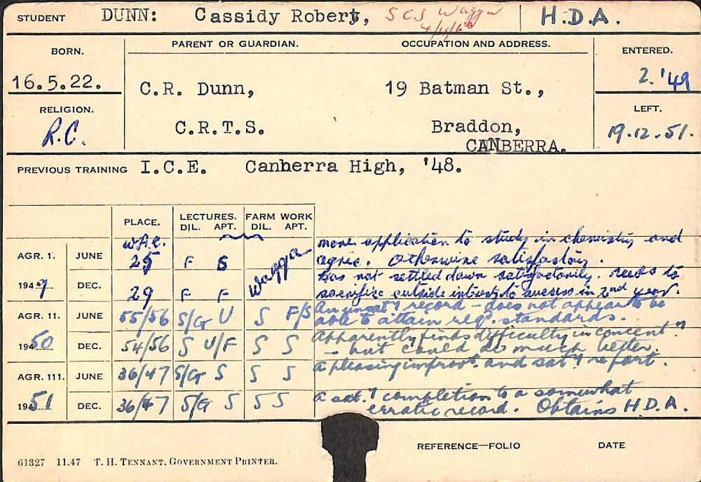 DUNN, Cassidy Robert (Hawkesbury Diploma of Agriculture (HDA))