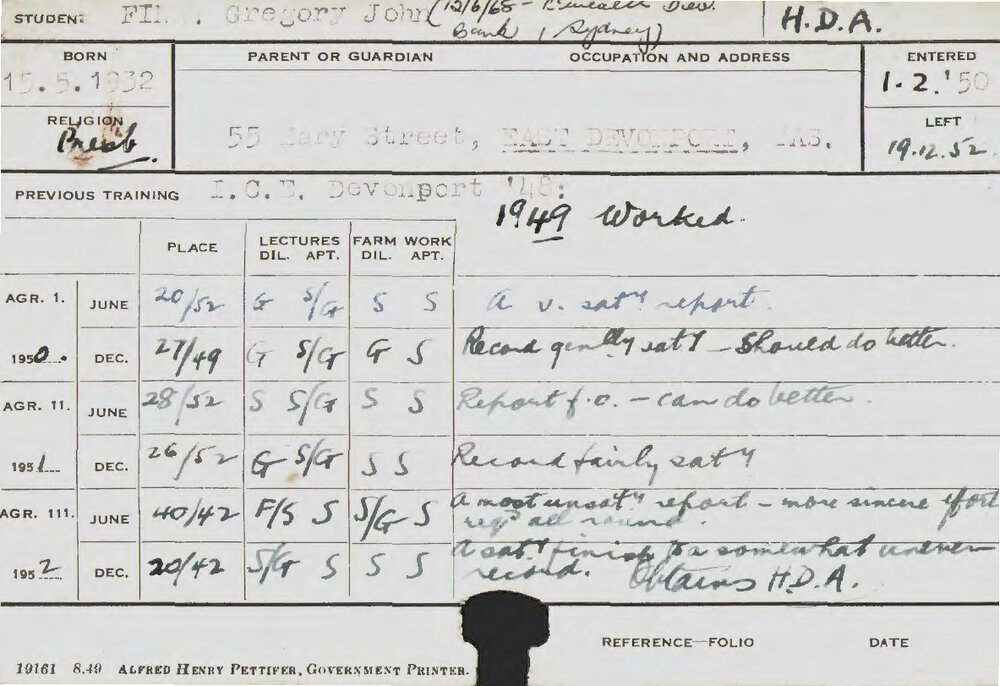 FINN, Gregory John (Hawkesbury Diploma of Agriculture (HDA))