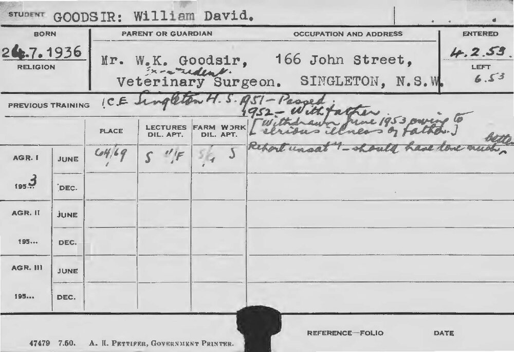 GOODSIR, William David (Course Not Identified)