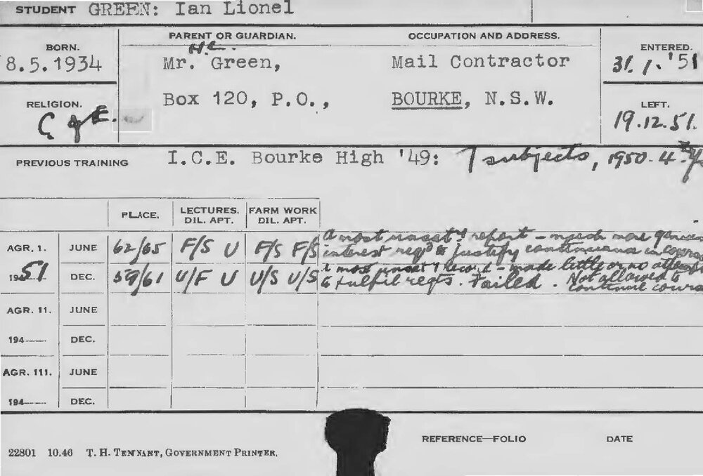 GREEN, Ian Lionel (Course Not Identified)