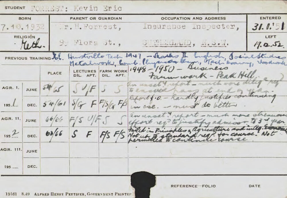 FORREST, Kevin Eric (Hawkesbury Diploma of Agriculture (HDA))