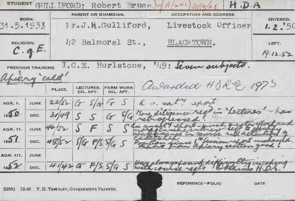 GULLIFORD, Robert Bruce (Hawkesbury Diploma of Agriculture (HDA))